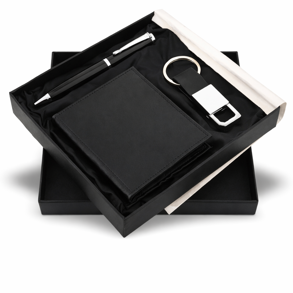 SR-130 / SR-131 Premium Corporate Hamper – Escala Wallet, Metal Pen & Keychain Set
