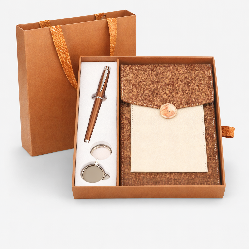 SR-353 Premium Corporate Hamper – Rustic Luxe Metal Pen, Keychain & Diary with Pocket