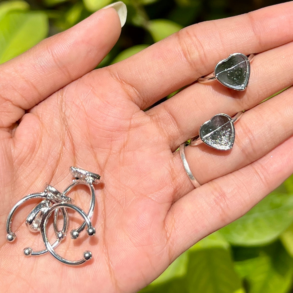 Heart Resin Ring Base - Silver (Set of 5)