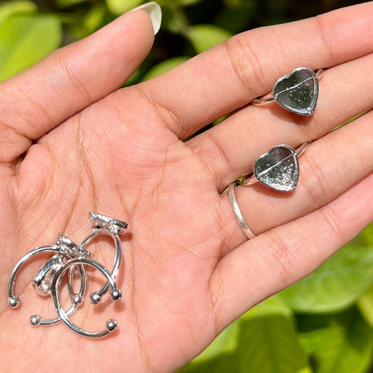 Heart Resin Ring Base - Silver (Set of 5)