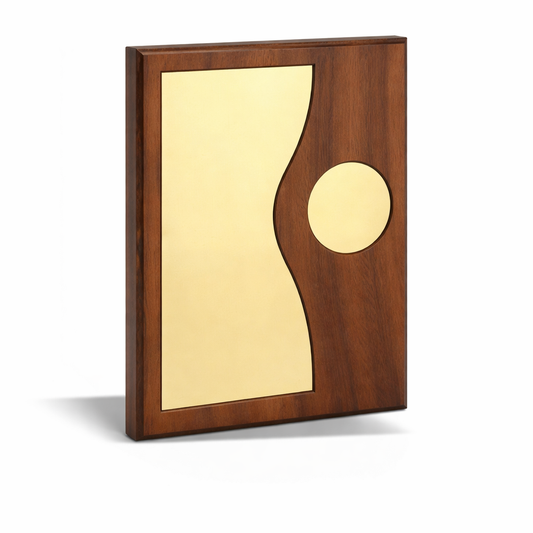 Premium Designer Wooden Trophy with Gold Plate – Creative Corporate Award Plaque (8x10 Inch)