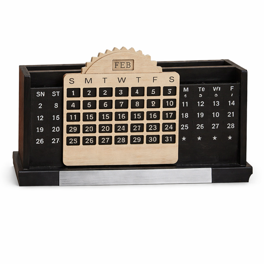 Premium Wooden Desk Organizer with Lifetime Calendar – Table Top Office Accessory