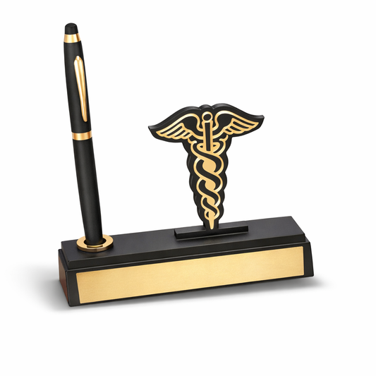Doctor Desk Name Plate with Pen Stand – Premium Medical Caduceus Table Organizer