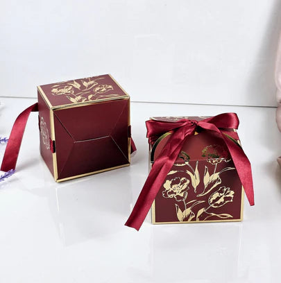 Small Size Square Shape Decorative Folding Storage Box (Maroon)