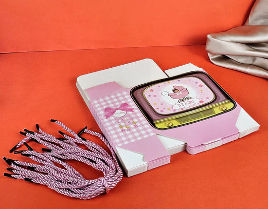 TV Shape Gift Boxes With Handle - It's A Girl (Pink)