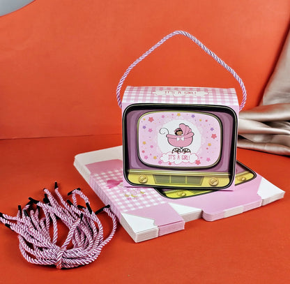 TV Shape Gift Boxes With Handle - It's A Girl (Pink)