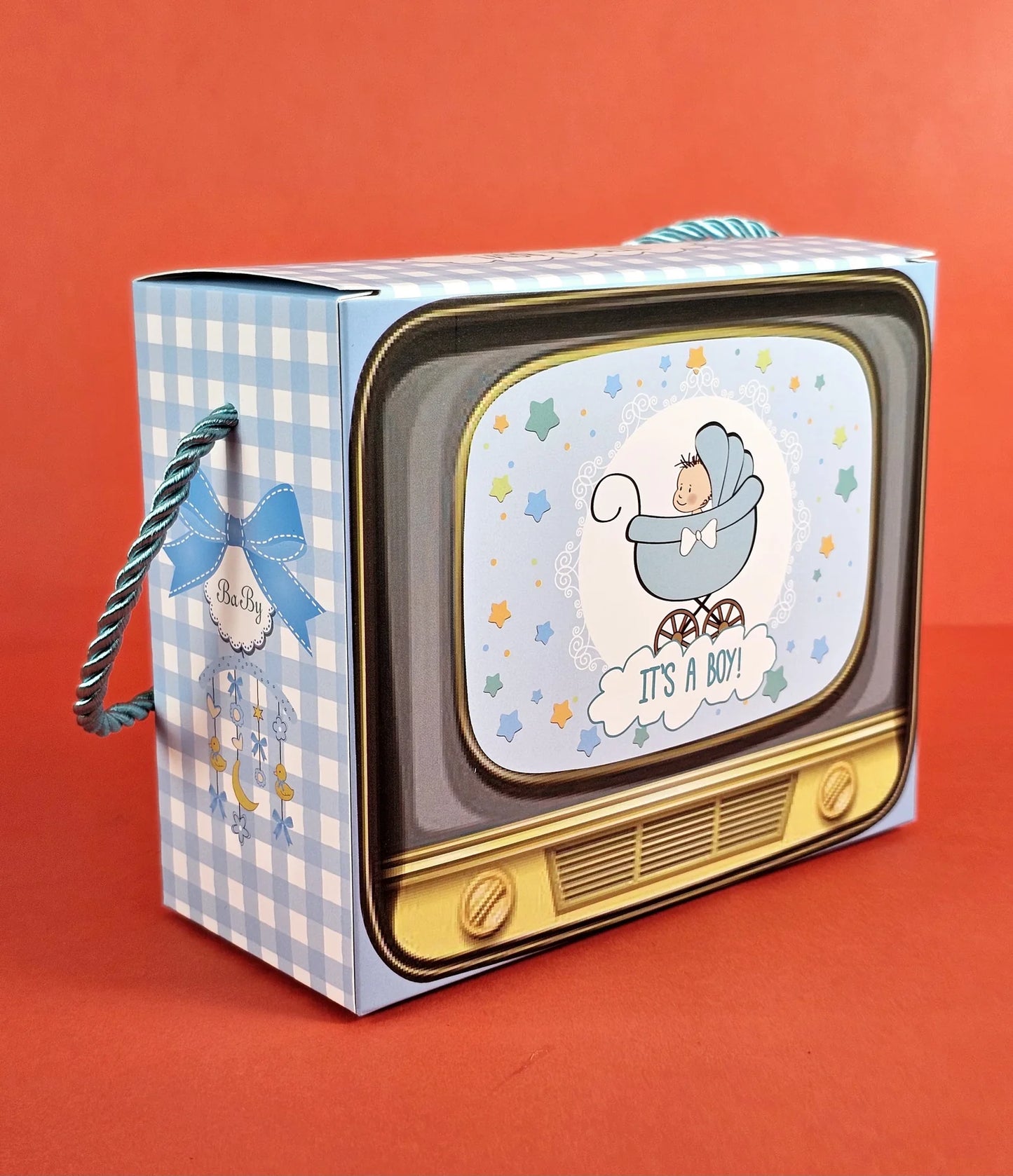 TV Shape Gift Boxes With Handle - It's A Boy (Blue)