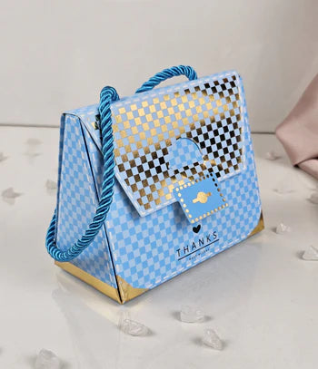 Purse shape Gift Boxes with handle Gift Paper Boxes (Blue)