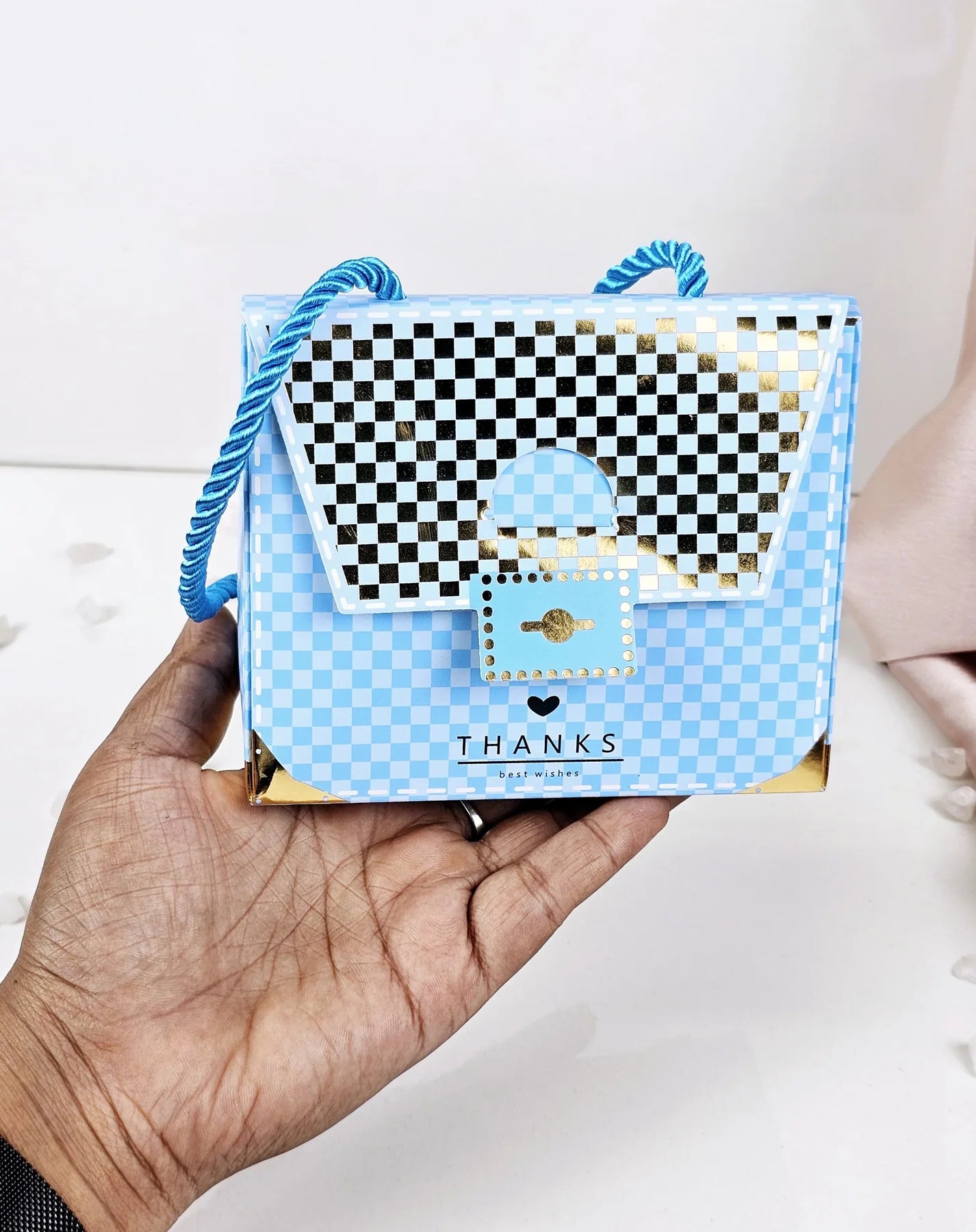 Purse shape Gift Boxes with handle Gift Paper Boxes (Blue)