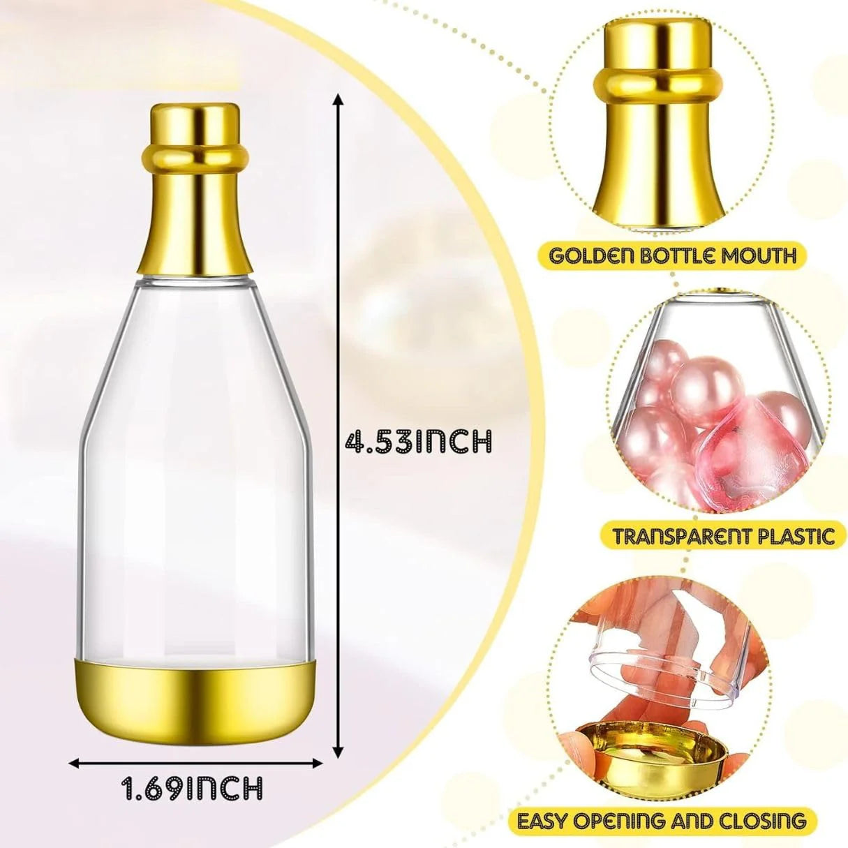 Golden Acrylic Box Champagne Design Plastic Storage Bottles (11.5 cm)