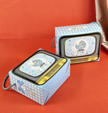TV Shape Gift Boxes With Handle - It's A Boy (Blue)