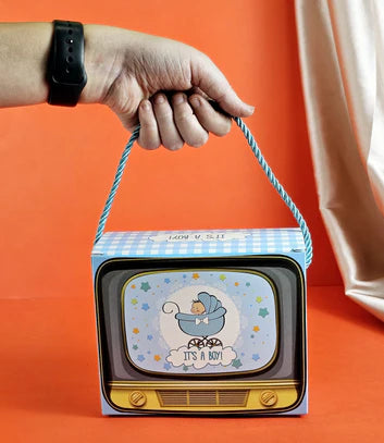 TV Shape Gift Boxes With Handle - It's A Boy (Blue)