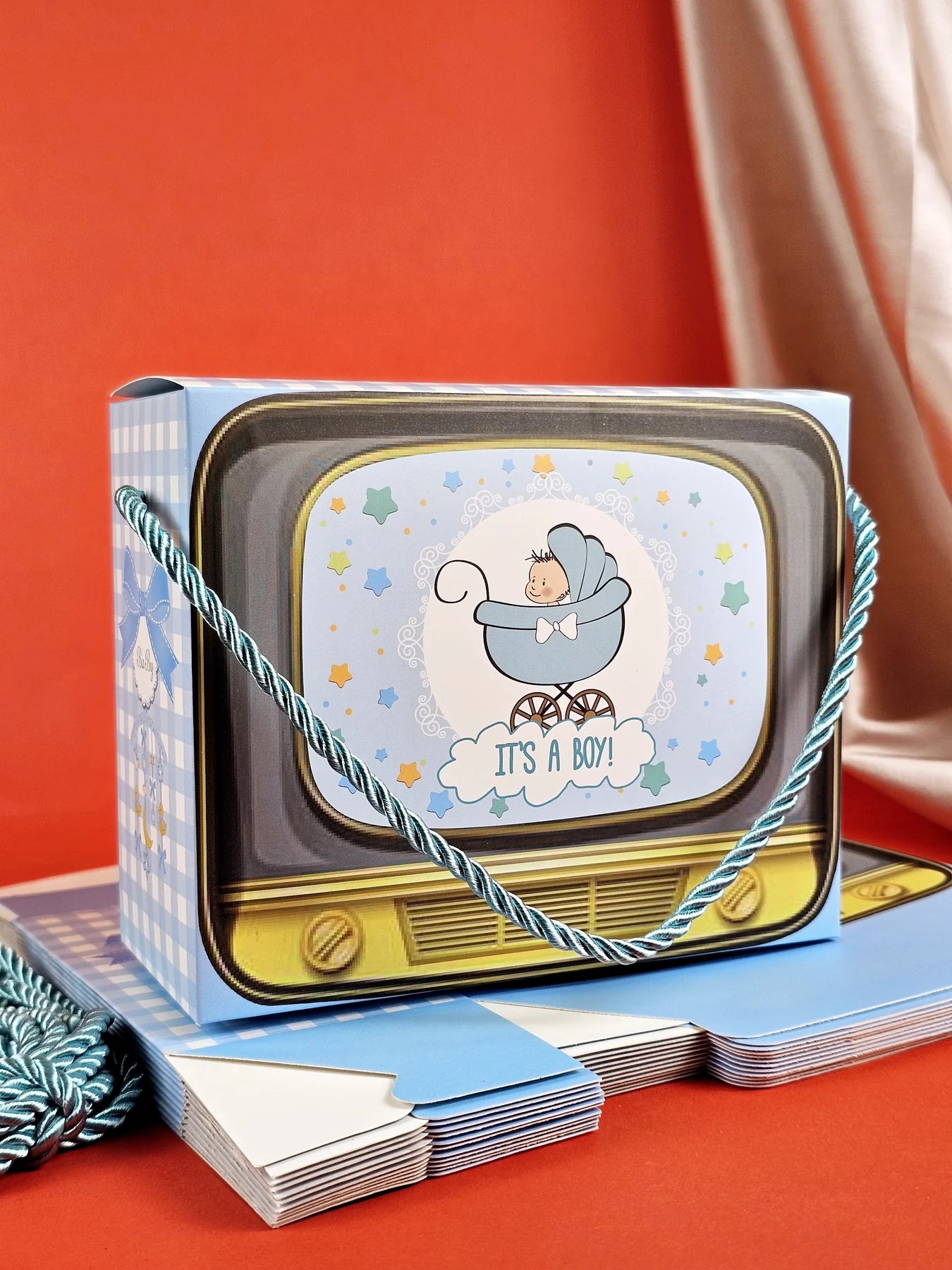 TV Shape Gift Boxes With Handle - It's A Boy (Blue)