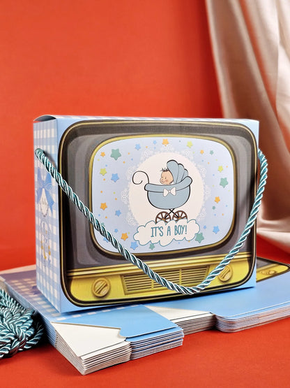 TV Shape Gift Boxes With Handle - It's A Boy (Blue)