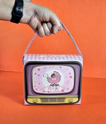 TV Shape Gift Boxes With Handle - It's A Girl (Pink)
