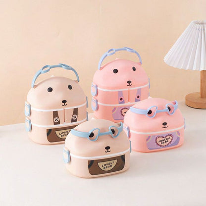 Dumb N Duck “Lovely Bear” Kids Lunch Box with Stainless Steel Inner & Snack Box | Cute School Tiffin