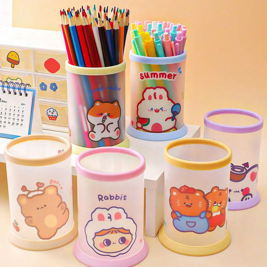 Cute Cartoon Desk Pen Stand for Kids – Kawaii Study Table Organizer (Single Piece)