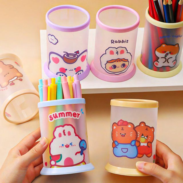 Cute Cartoon Desk Pen Stand for Kids – Kawaii Study Table Organizer (Single Piece)