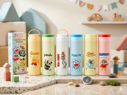 Cute Cartoon Kids Water Bottle – 400ml School Bottle with Handle (Single Piece)