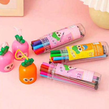 Cute Carrot 12-Color Sketch Pen Set – Kids Coloring Marker Set with Storage Case