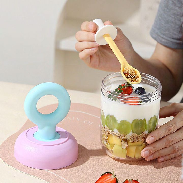 Dumb N Duck Kids Breakfast Cup with Built-in Spoon | Yogurt & Snack Jar for School