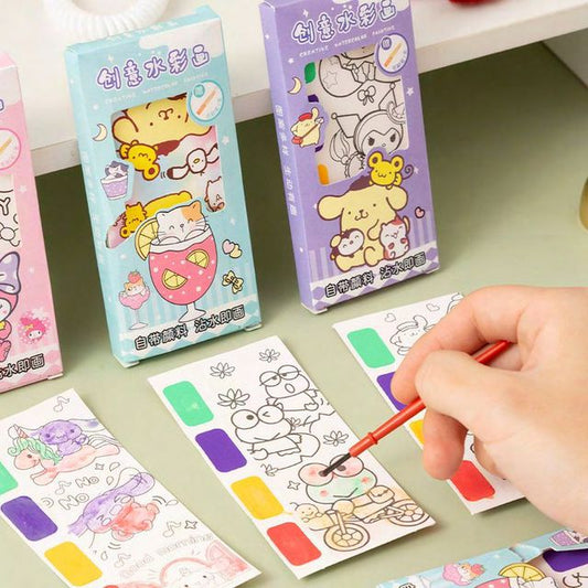 Dumb N Duck Mini Watercolor Painting Cards – Pocket Art Kit for Kids (With Brush & Colors)