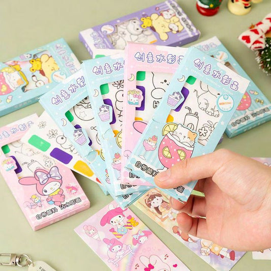 Dumb N Duck Mini Watercolor Painting Cards – Pocket Art Kit for Kids (With Brush & Colors)