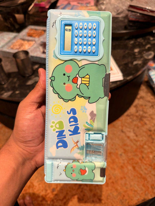 Cute Cartoon Pencil Box with Calculator & Sharpener – Premium Hard Case School Stationery Box for Kids