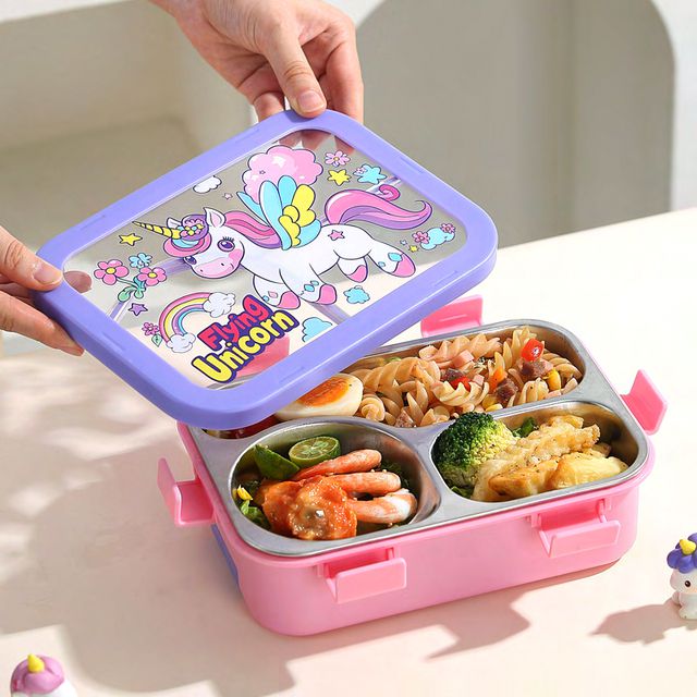 Dumb N Duck 1000ml Kids Stainless Steel Compartment Lunch Box with Spoon | Leakproof School Tiffin