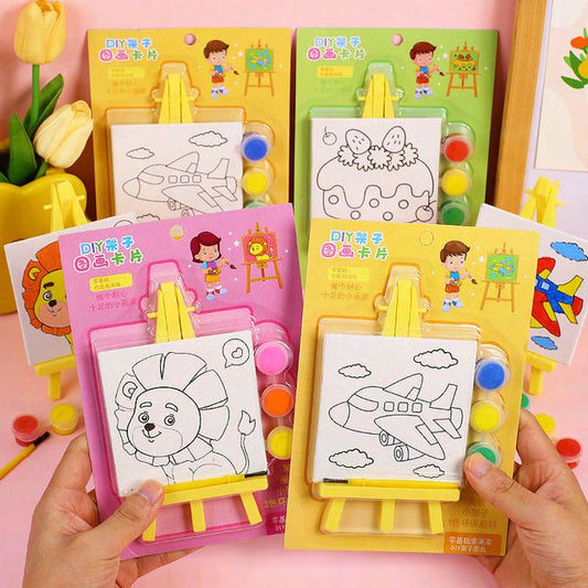 Dumb N Duck DIY Canvas Painting Kit with Mini Easel – Kids Art & Coloring Set