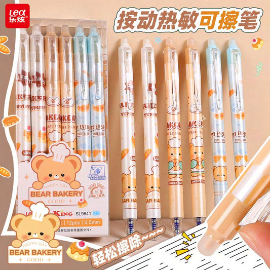 Cute Bear Bakery Erasable Gel Pen – 0.5mm Click Retractable Pen for Kids (Single Piece)