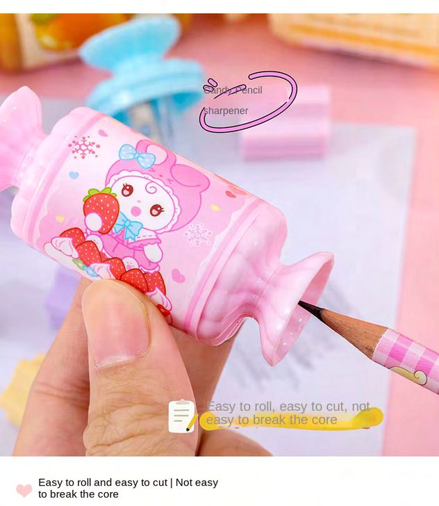 Candy Shape Pencil Sharpener with Eraser – 2 in 1 Cute Stationery for Kids (Single Piece)