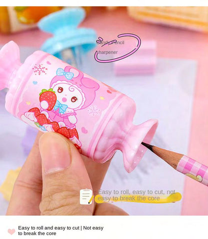 Candy Shape Pencil Sharpener with Eraser – 2 in 1 Cute Stationery for Kids (Single Piece)