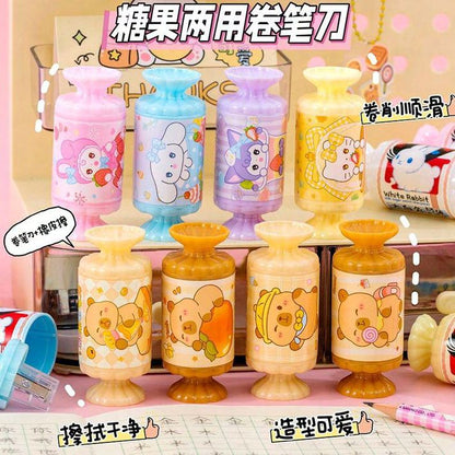 Candy Shape Pencil Sharpener with Eraser – 2 in 1 Cute Stationery for Kids (Single Piece)