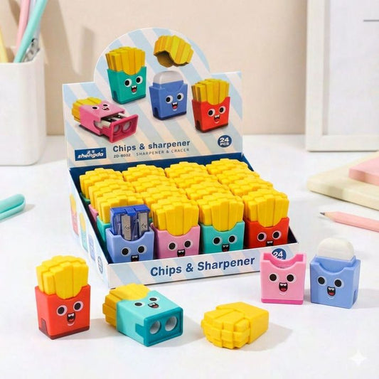 French Fries Pencil Sharpener with Storage – Cute Double Hole Sharpener (Single Piece)