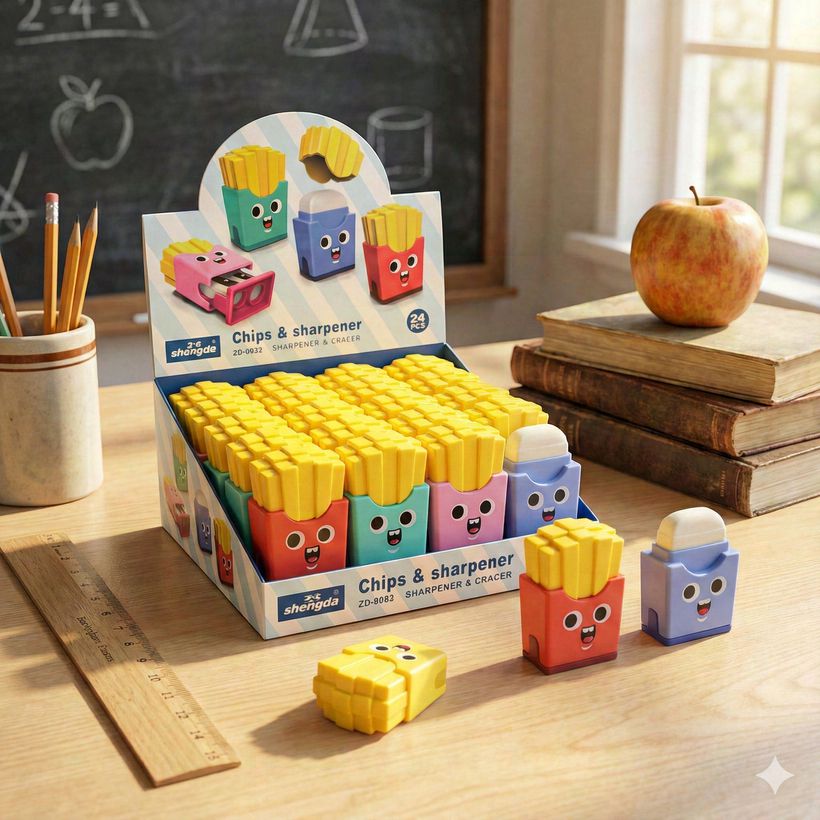 French Fries Pencil Sharpener with Storage – Cute Double Hole Sharpener (Single Piece)