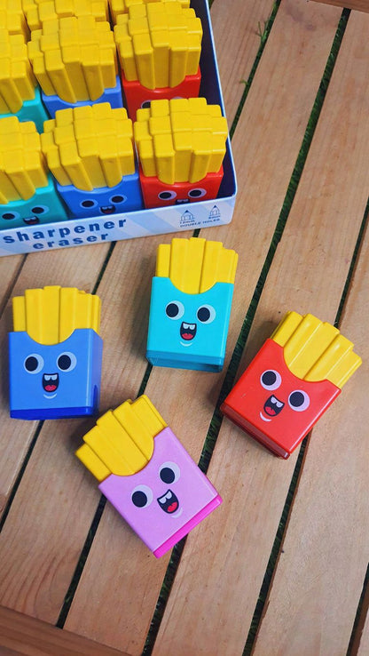 French Fries Pencil Sharpener with Storage – Cute Double Hole Sharpener (Single Piece)