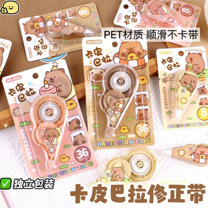 Cute Capybara Correction Tape – Smooth Roller White Out for School & Office (Single Piece)