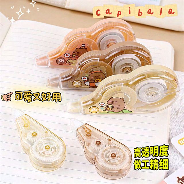 Cute Capybara Correction Tape – Smooth Roller White Out for School & Office (Single Piece)
