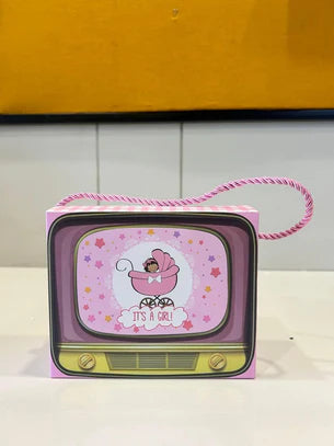 TV Shape Gift Boxes With Handle - It's A Girl (Pink)