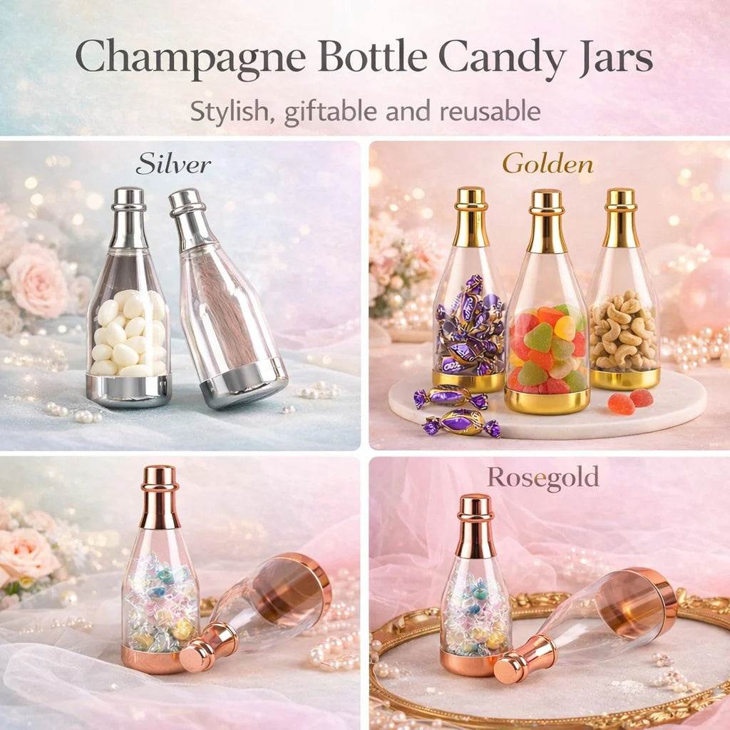 Silver Chandi Colour Champagne Design Plastic Storage Bottles (11.5 cm)