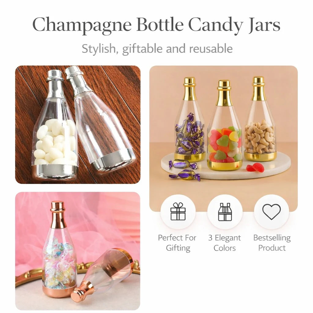 Golden Acrylic Box Champagne Design Plastic Storage Bottles (11.5 cm)